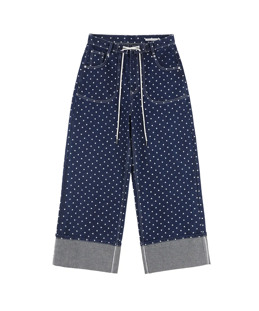 【Fancy Club】STRING DOT ROLL-UP PANTS [Black / Blue]