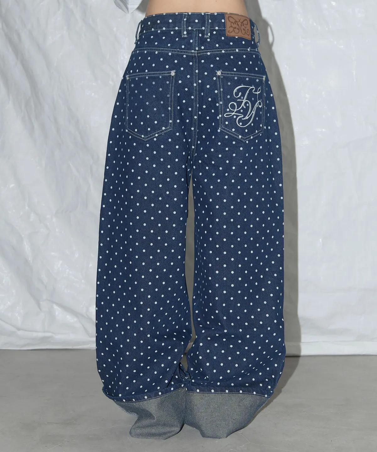 【Fancy Club】STRING DOT ROLL-UP PANTS [Black / Blue]