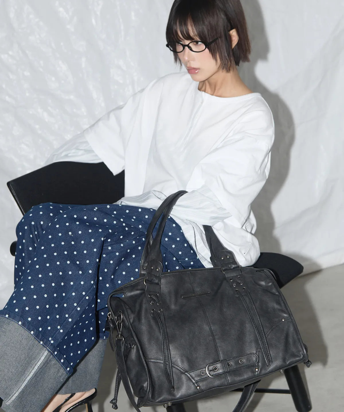 【Fancy Club】BELTED WASHING LEATHER BAG [Black / Gray / Baby Pink]