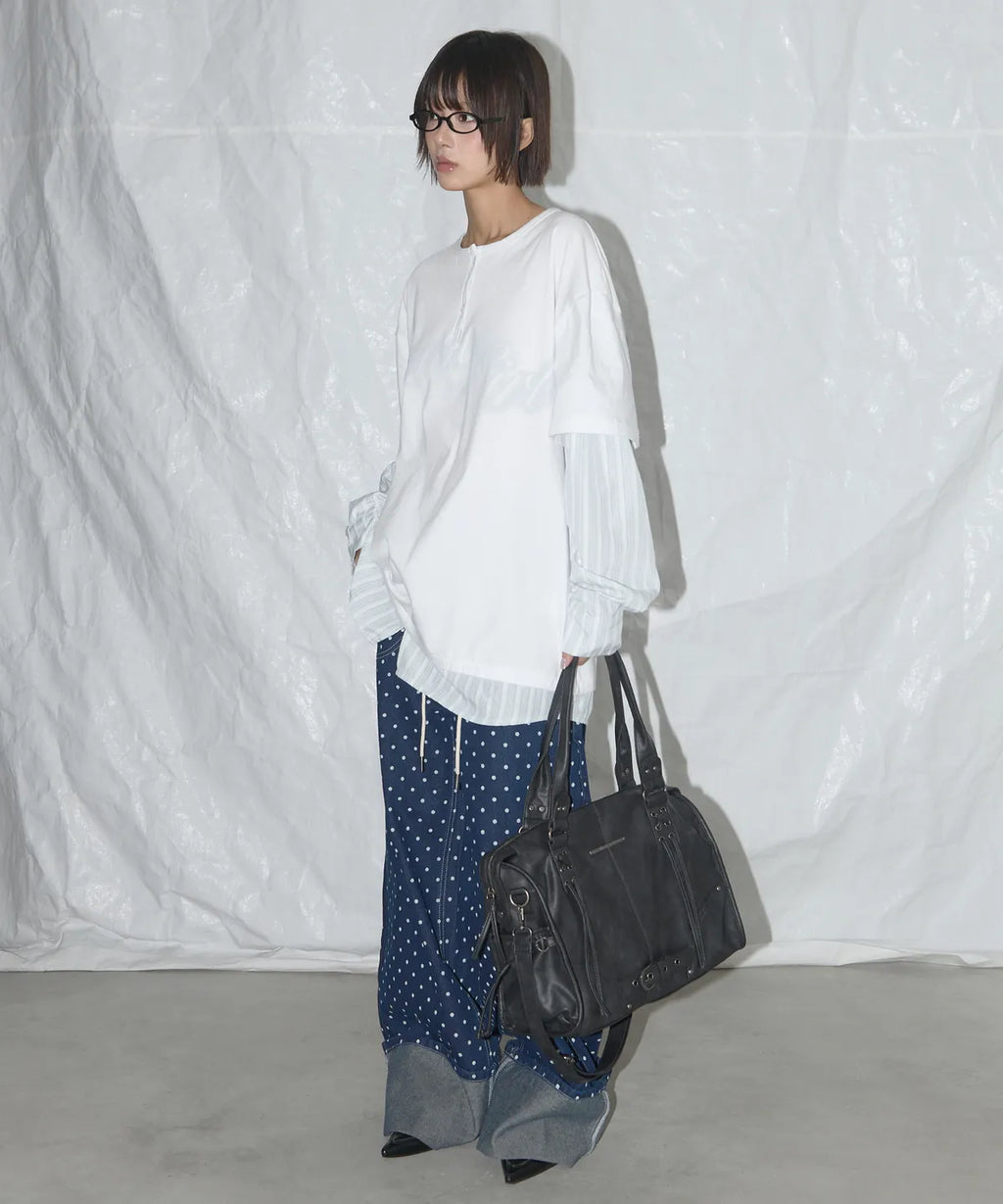 【Fancy Club】BELTED WASHING LEATHER BAG [Black / Gray / Baby Pink]