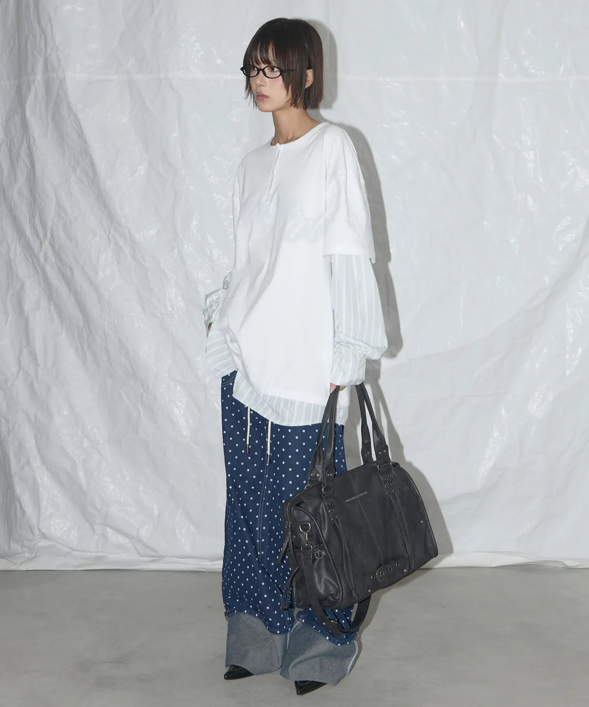 【Fancy Club】BELTED WASHING LEATHER BAG [Black / Gray / Baby Pink]