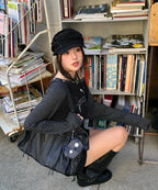 【Fancy Club】BELTED WASHING LEATHER BAG [Black / Gray / Baby Pink]