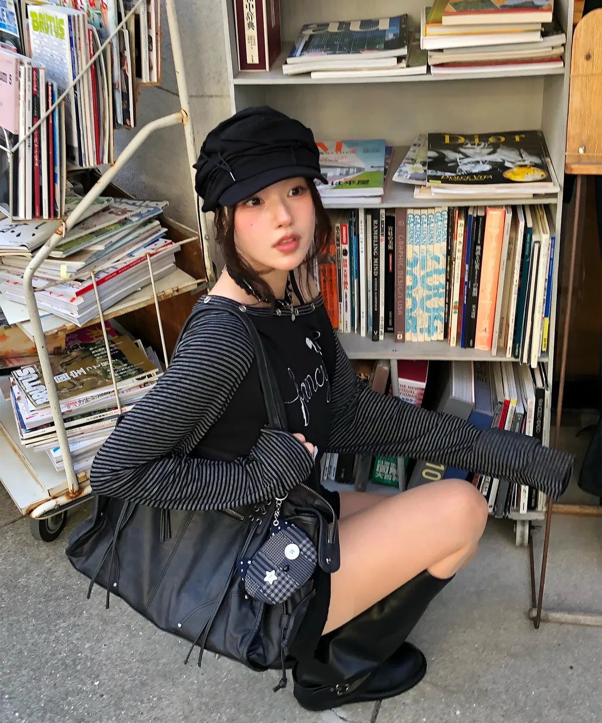 【Fancy Club】BELTED WASHING LEATHER BAG [Black / Gray / Baby Pink]
