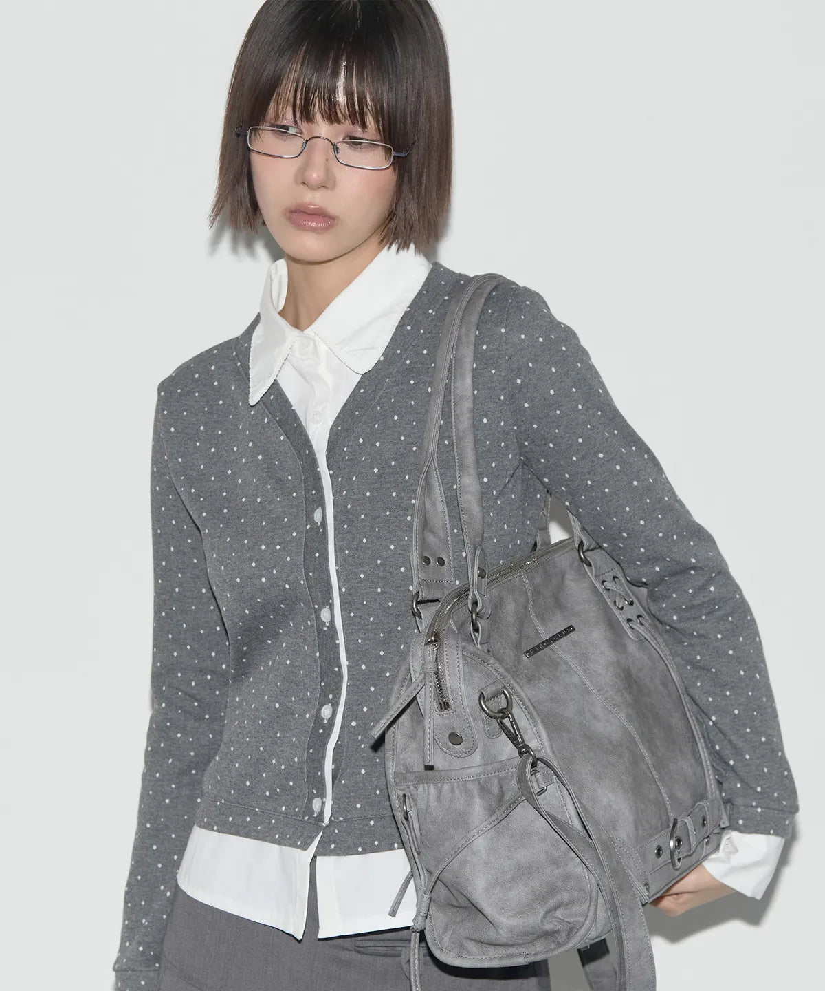 【Fancy Club】BELTED WASHING LEATHER BAG [Black / Gray / Baby Pink]