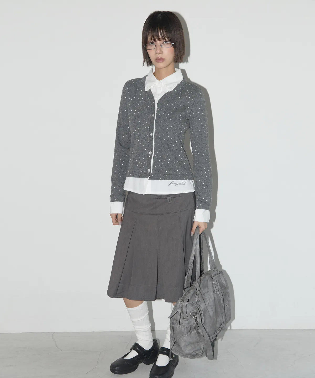 【Fancy Club】BELTED WASHING LEATHER BAG [Black / Gray / Baby Pink]