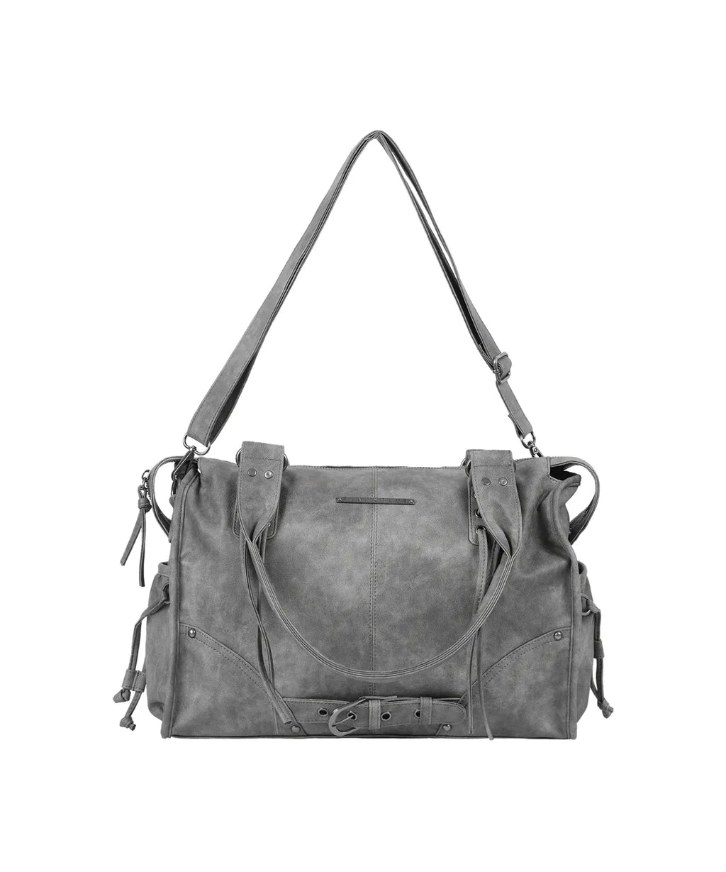 【Fancy Club】BELTED WASHING LEATHER BAG [Black / Gray / Baby Pink]