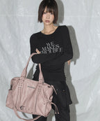 【Fancy Club】BELTED WASHING LEATHER BAG [Black / Gray / Baby Pink]