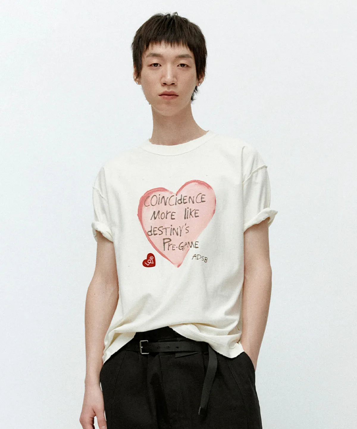 【ADSB】 UNISEX HEART MESSAGE T-SHIRT [ WHITE / CHARCOAL ]