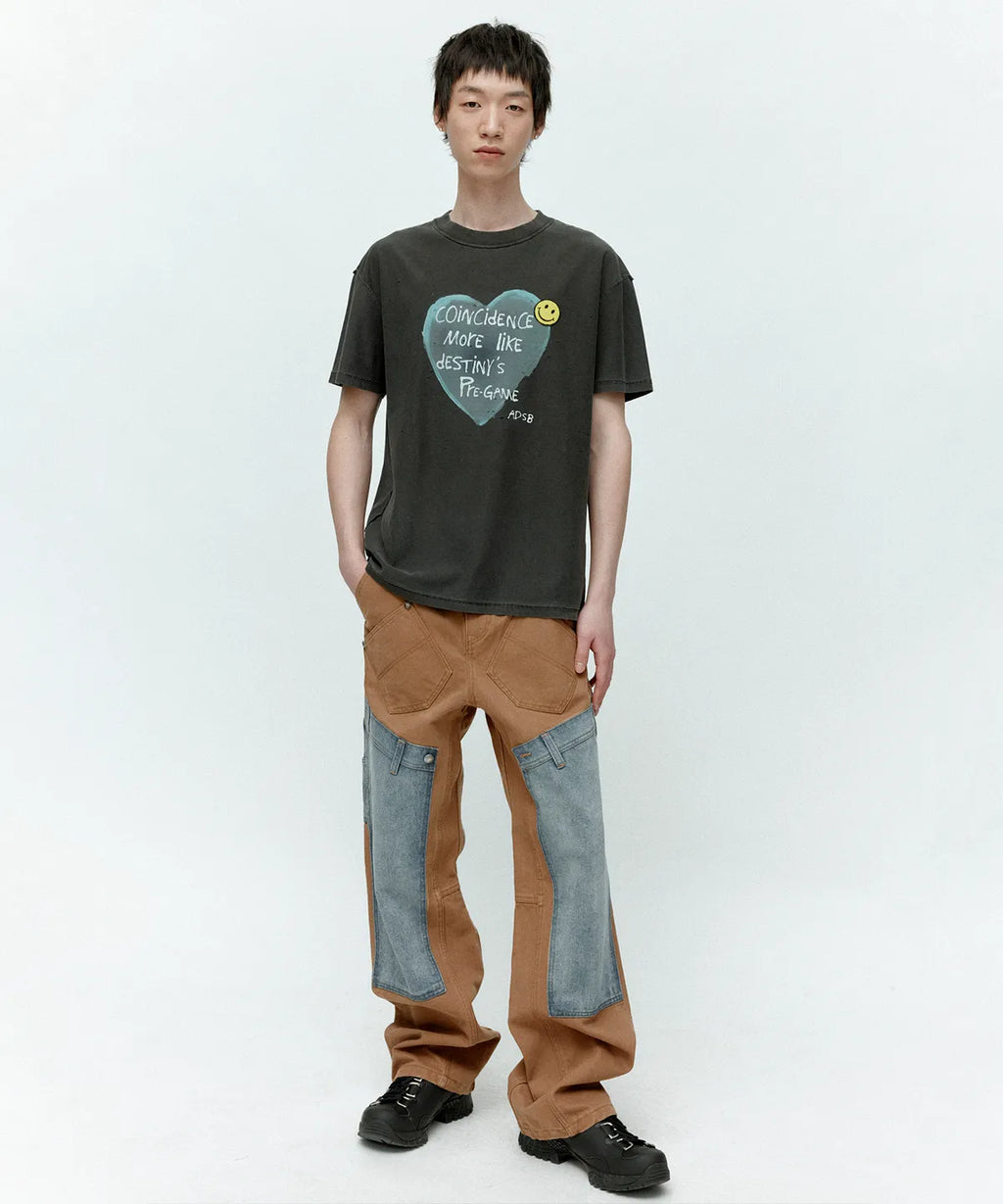 【ADSB】 UNISEX HEART MESSAGE T-SHIRT [ WHITE / CHARCOAL ]