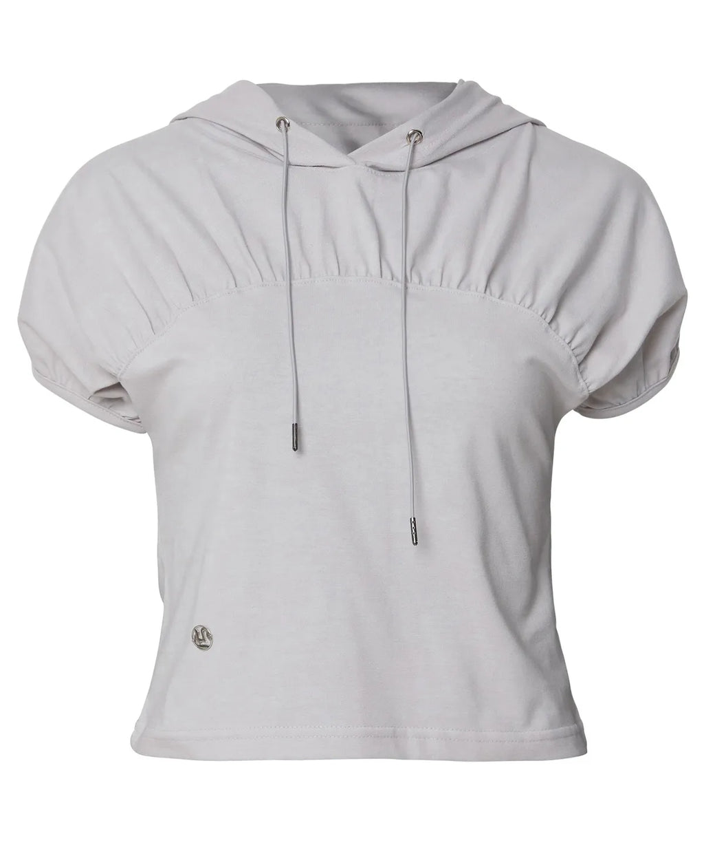 【Flare up】Kaya Shirred Hoodie [Black / Gray]