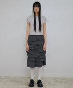 【Flare up】Kaya Shirred Hoodie [Black / Gray]