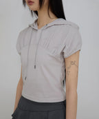 【Flare up】Kaya Shirred Hoodie [Black / Gray]