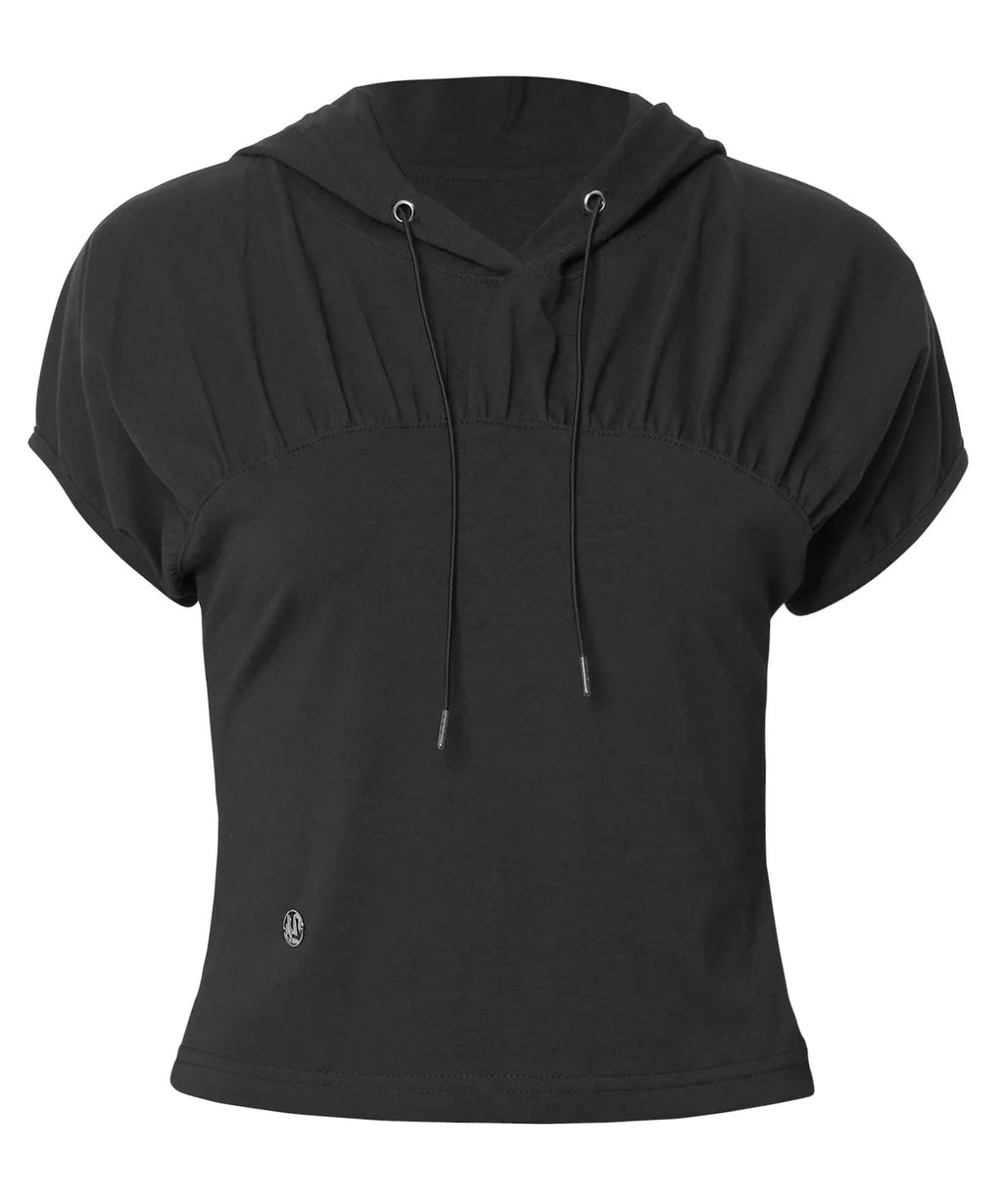 【Flare up】Kaya Shirred Hoodie [Black / Gray]