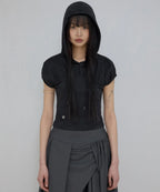 【Flare up】Kaya Shirred Hoodie [Black / Gray]