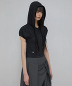 【Flare up】Kaya Shirred Hoodie [Black / Gray]