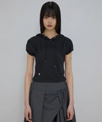 【Flare up】Kaya Shirred Hoodie [Black / Gray]
