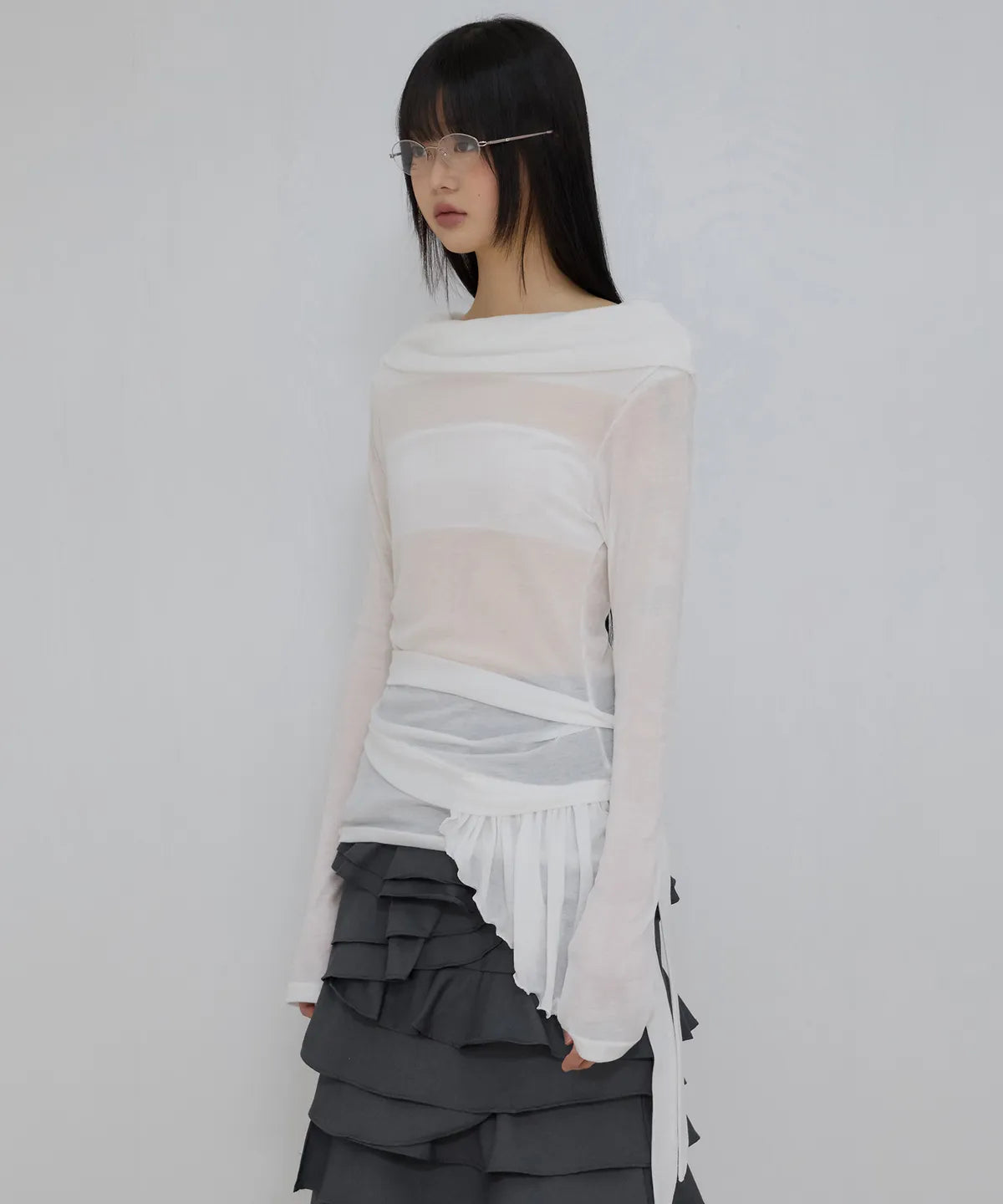 【Flare up】Faye Frill Long Sleeve - White