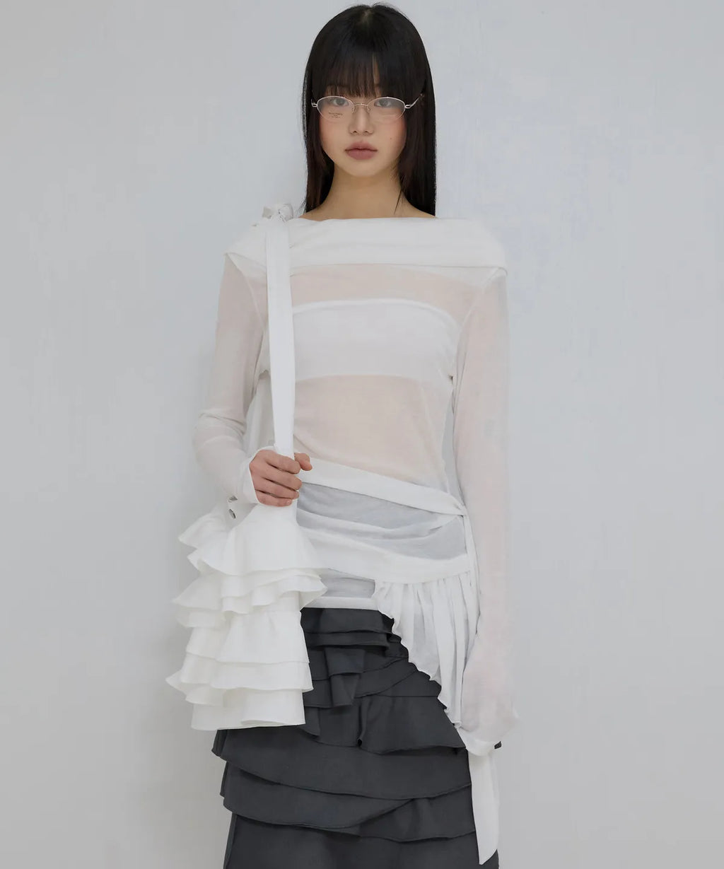 【Flare up】Faye Frill Long Sleeve - White