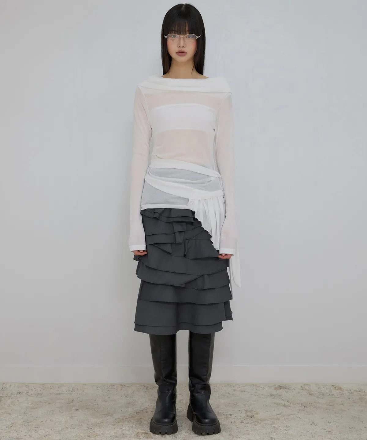 【Flare up】Faye Frill Long Sleeve - White