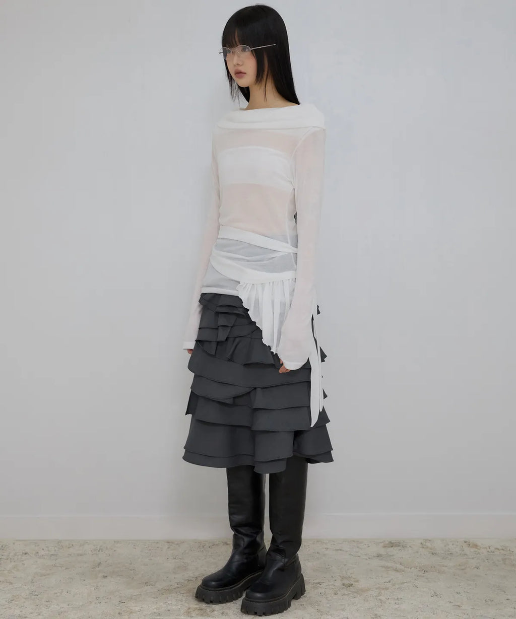 【Flare up】Faye Frill Long Sleeve - White