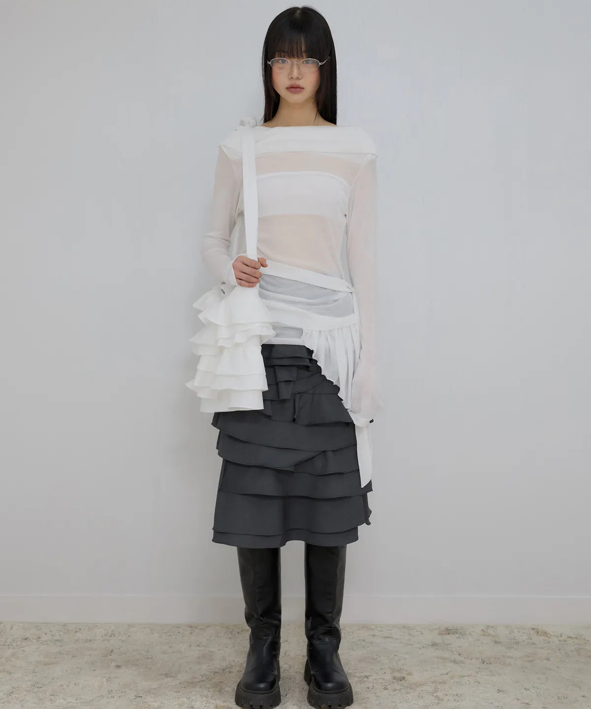 【Flare up】Faye Frill Long Sleeve - White