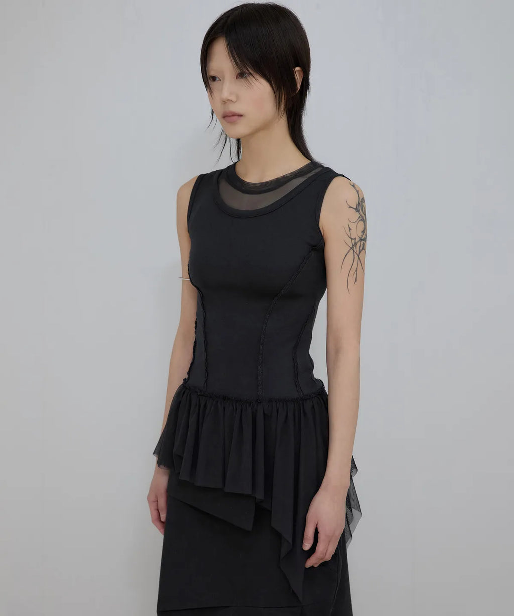 【Flare up】Layered Lace Frill Sleeveless - 3 colors