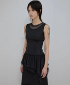 【Flare up】Layered Lace Frill Sleeveless - 3 colors