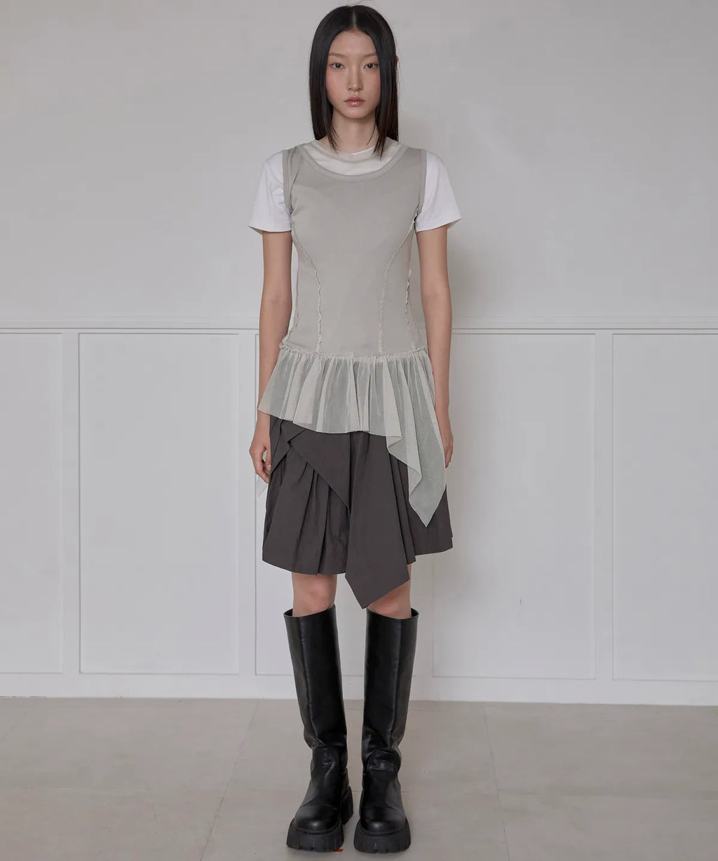 【Flare up】Layered Lace Frill Sleeveless - 3 colors