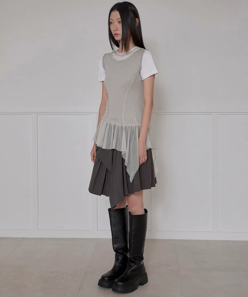 【Flare up】Layered Lace Frill Sleeveless - 3 colors
