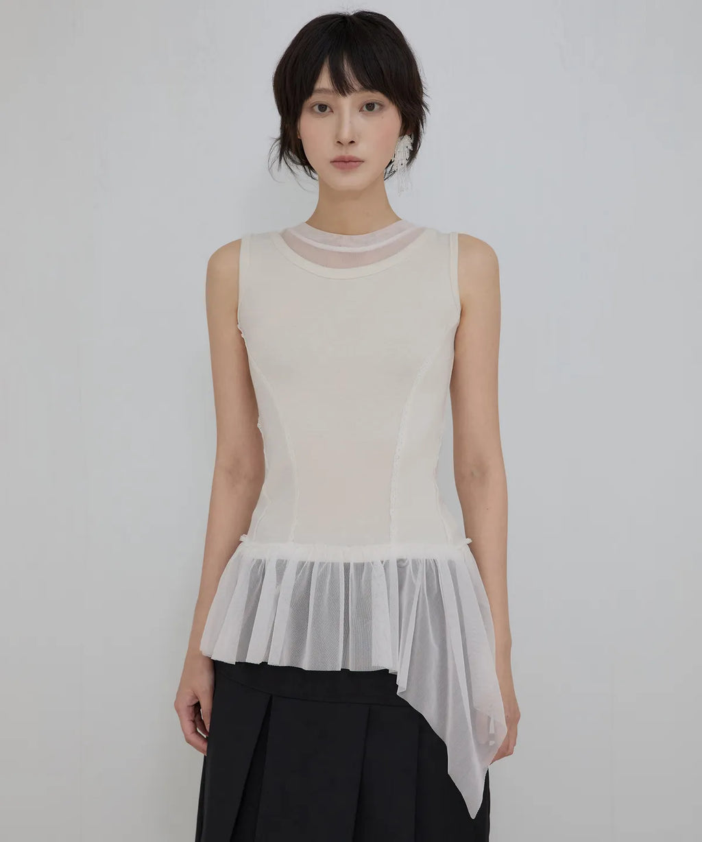 【Flare up】Layered Lace Frill Sleeveless - 3 colors