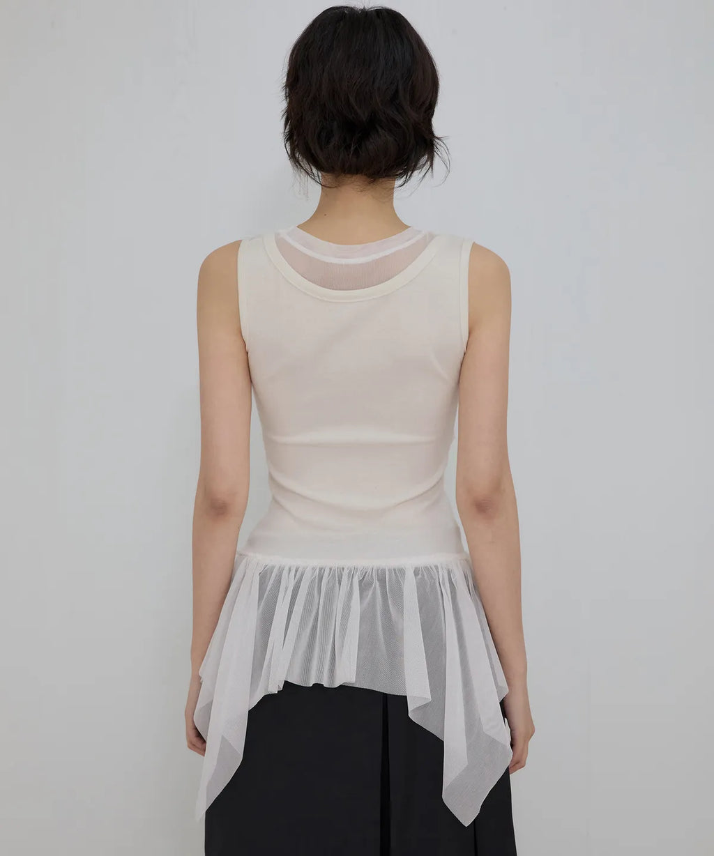 【Flare up】Layered Lace Frill Sleeveless - 3 colors