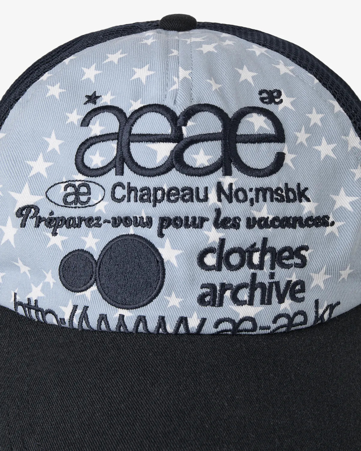【aeae】WEB LOGO STAR MESH CAP [ BLACK / BLUE ]