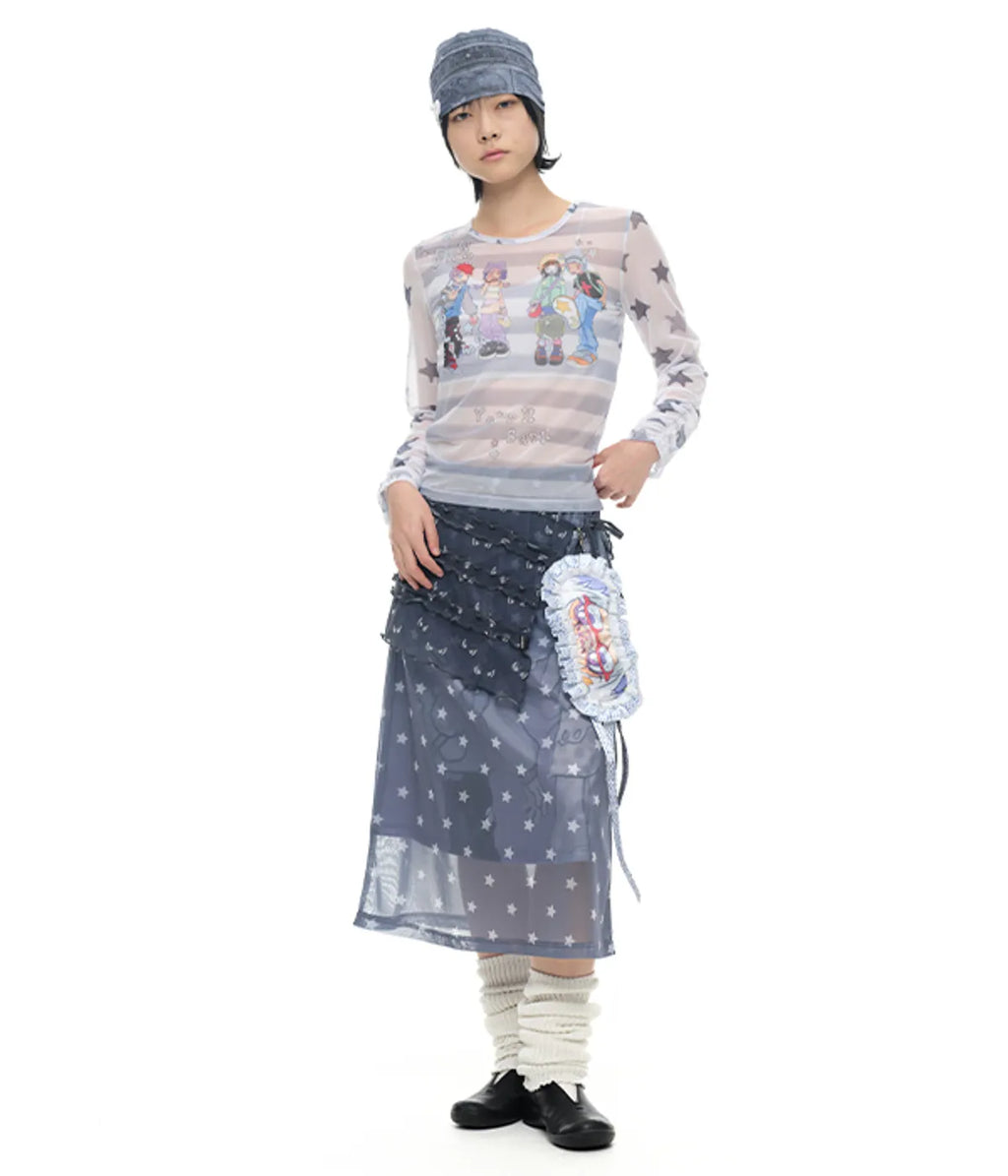 【youthbath】YB x Oliwa Mesh Graphic Stripe Top