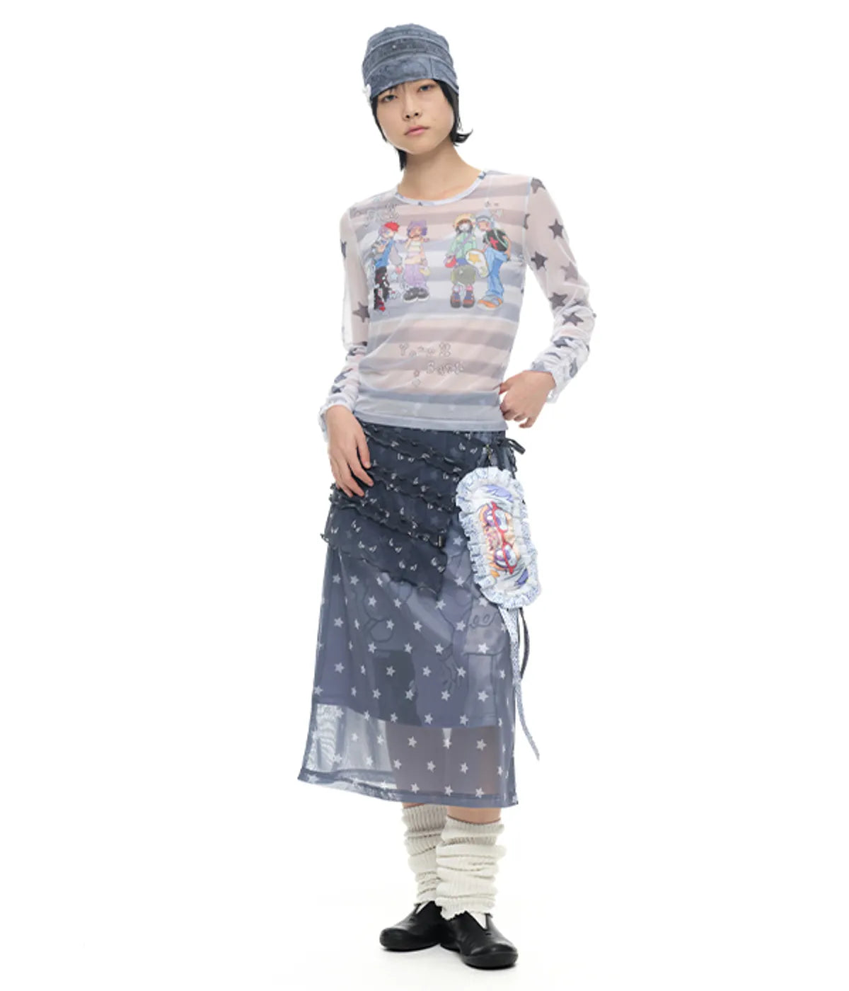 【youthbath】YB x Oliwa Mesh Graphic Stripe Top