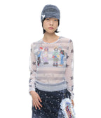 【youthbath】YB x Oliwa Mesh Graphic Stripe Top