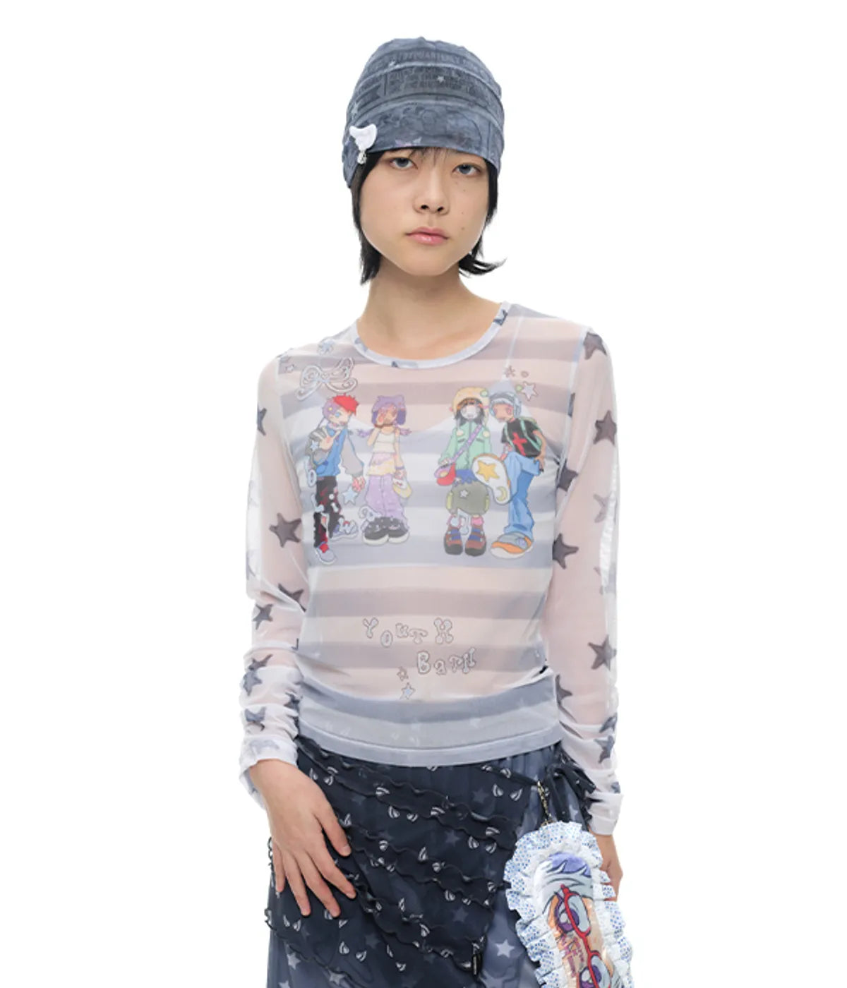 【youthbath】YB x Oliwa Mesh Graphic Stripe Top