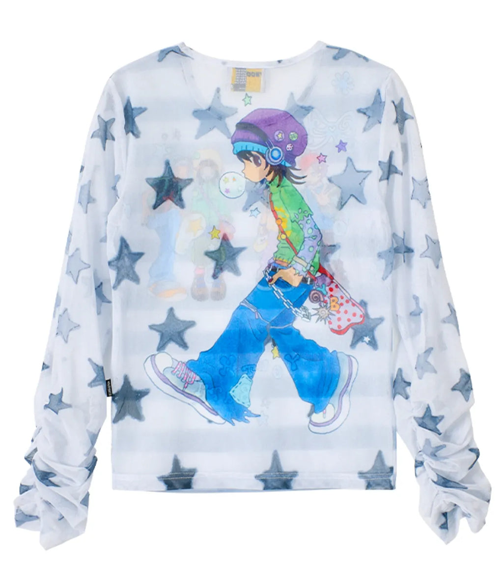 【youthbath】YB x Oliwa Mesh Graphic Stripe Top
