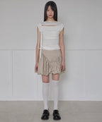 【Flare up】Asymmetrical Draped Strap Roll-Up T-Shirt [4 colors]