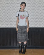 【Fancy Club】SHUSHU FRILL BLACK MIDI SKIRT [Black / White]