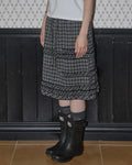 【Fancy Club】SHUSHU FRILL BLACK MIDI SKIRT [Black / White]