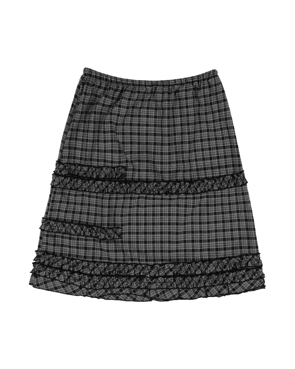 【Fancy Club】SHUSHU FRILL BLACK MIDI SKIRT [Black / White]
