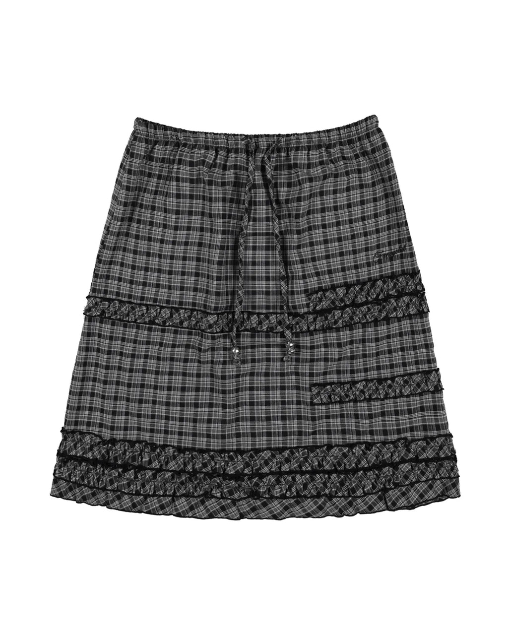 【Fancy Club】SHUSHU FRILL BLACK MIDI SKIRT [Black / White]