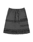 【Fancy Club】SHUSHU FRILL BLACK MIDI SKIRT [Black / White]