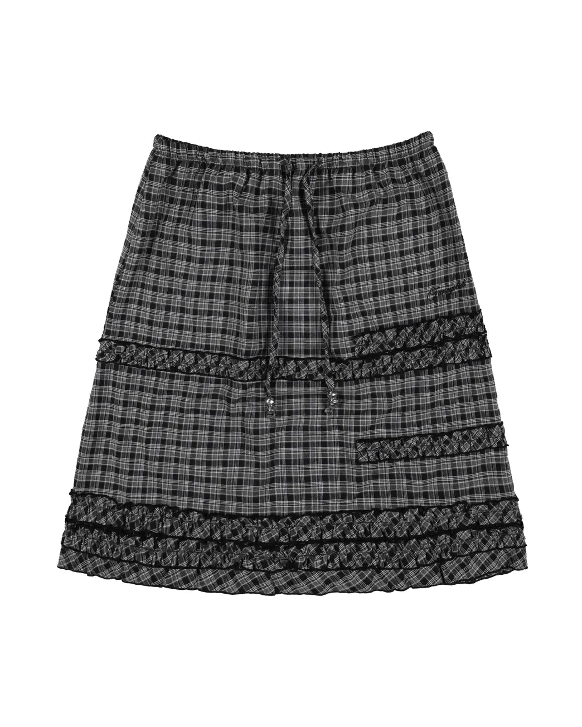 【Fancy Club】SHUSHU FRILL BLACK MIDI SKIRT [Black / White]