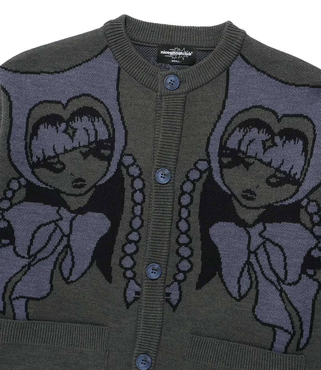 【niceghostclub】devil girl knit cardigan [ pink / charcoal ]