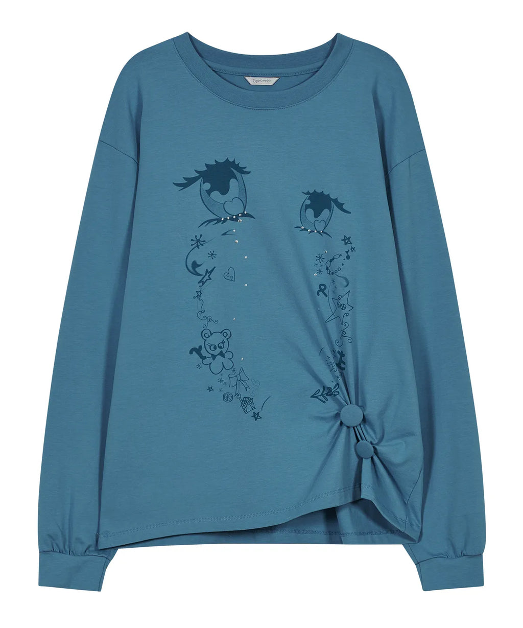 【typeservice】Cry Eyes Ruched Stripe Top [Blue / Yellow]