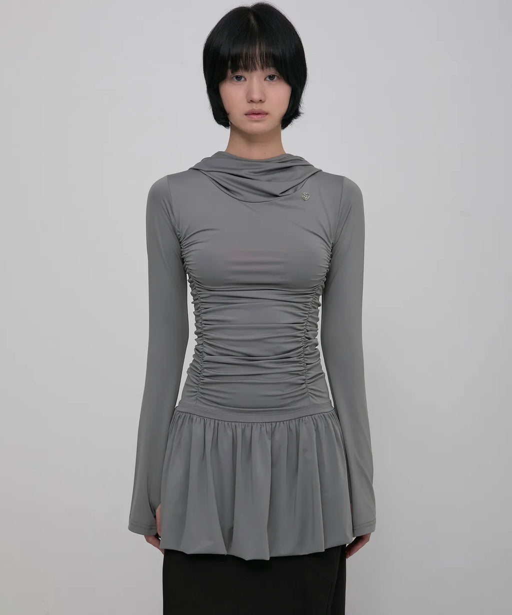 【Flare up】Hooded High Neck Long Dress - 3 colors