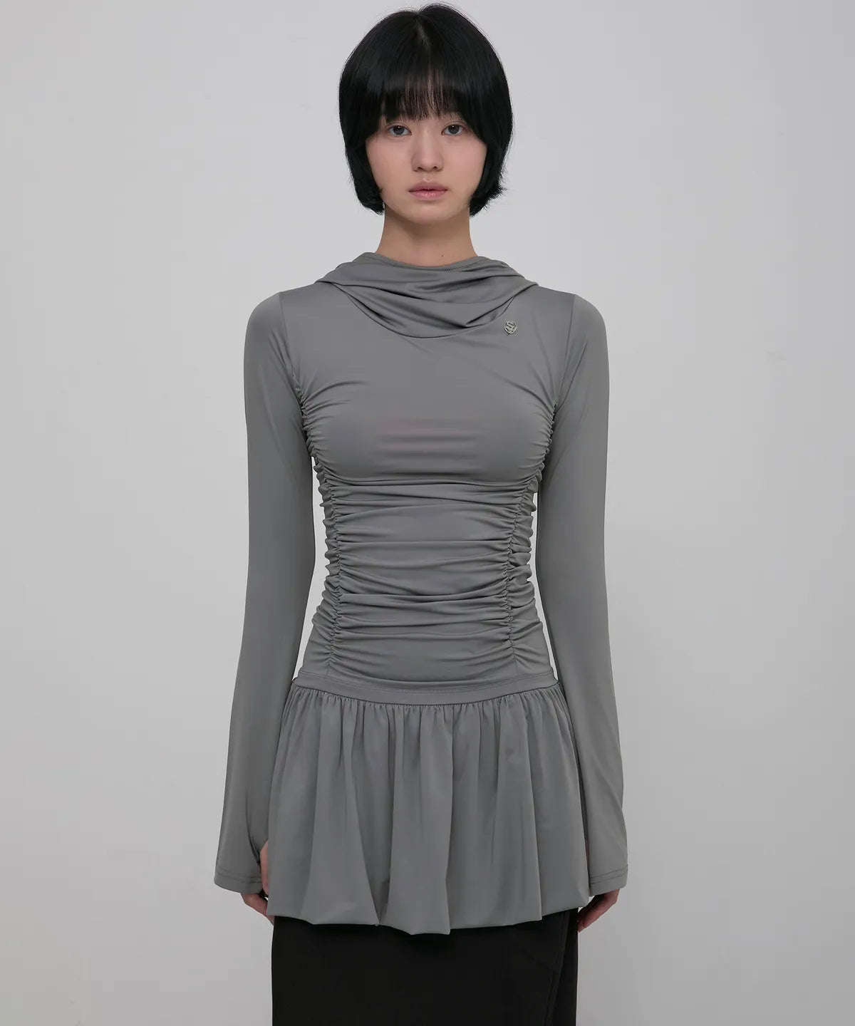 【Flare up】Hooded High Neck Long Dress - 3 colors