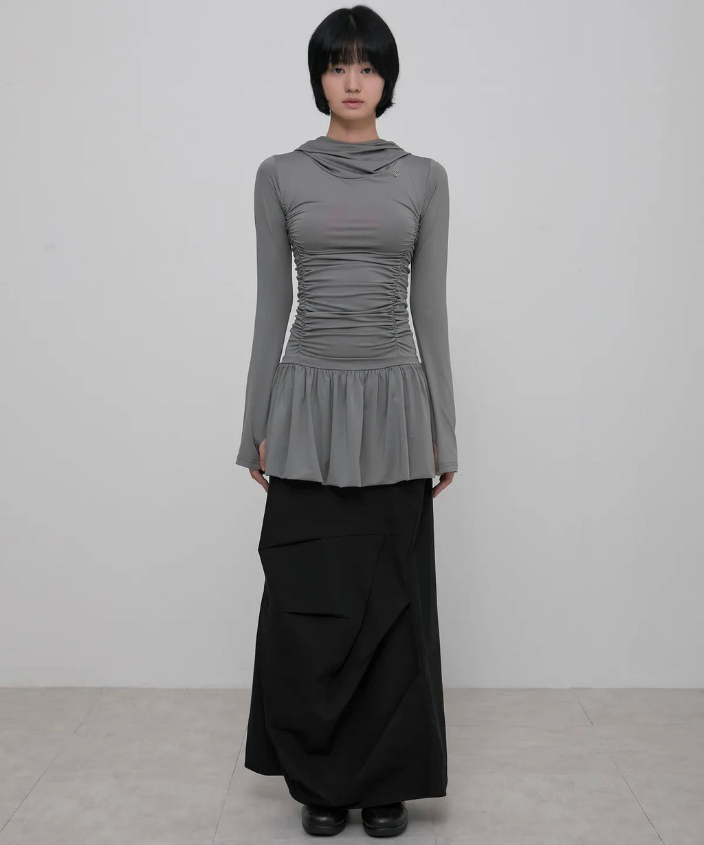 【Flare up】Hooded High Neck Long Dress - 3 colors