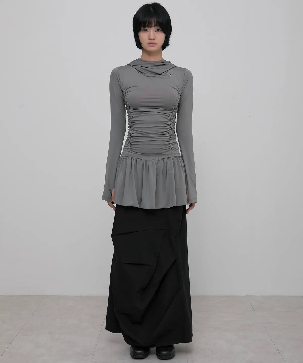 【Flare up】Hooded High Neck Long Dress - 3 colors